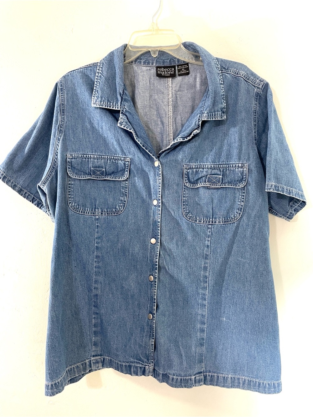 Rebecca Malone Short-Sleeve Denim Shirt - Blue 2X